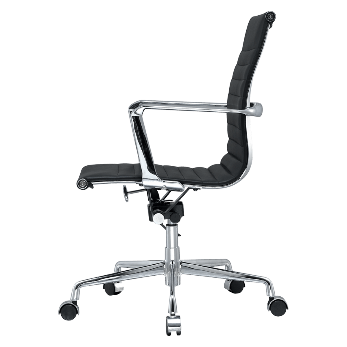 Silla de oficina Premium respaldo bajo acanalado Piel negra Estructura cromada 2