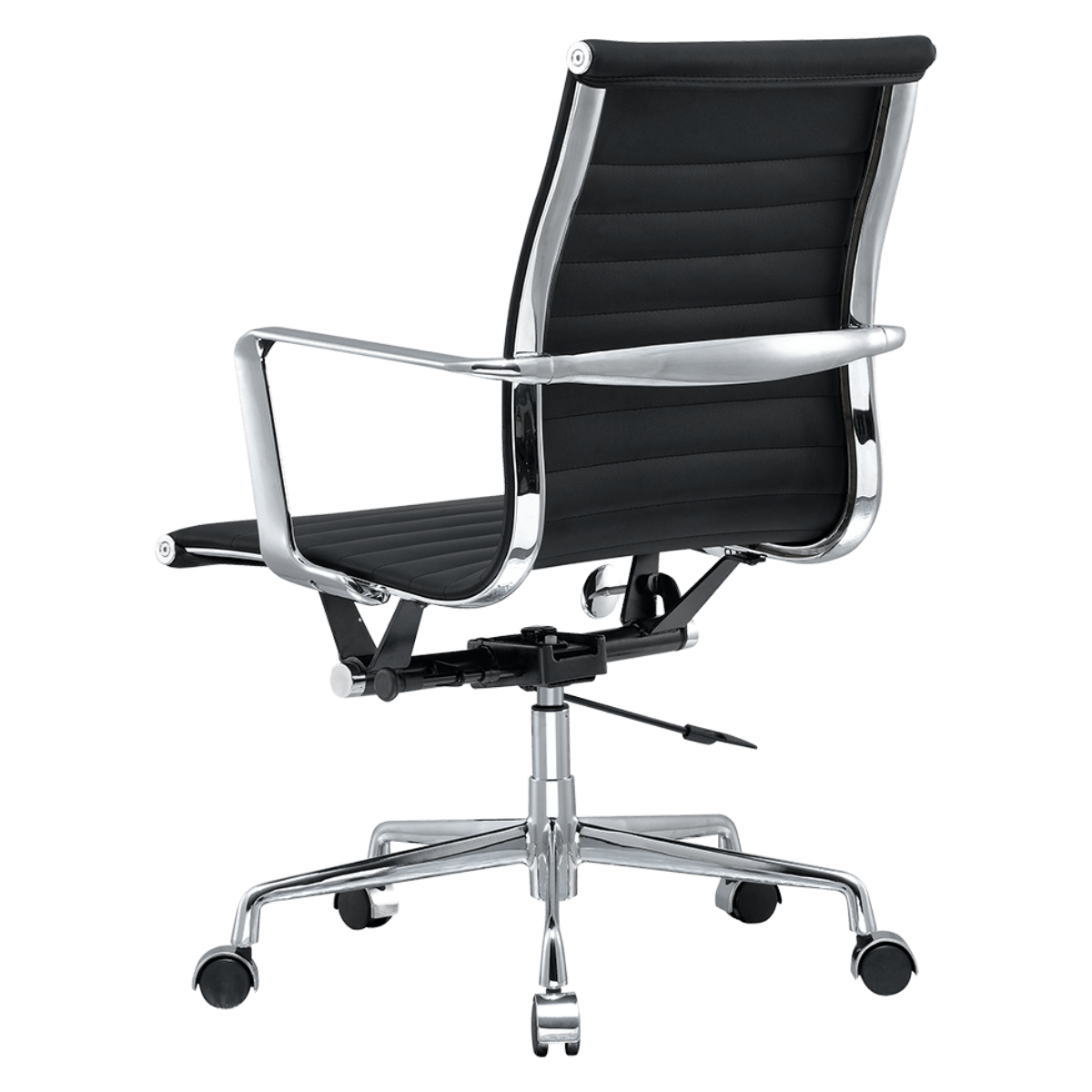 Silla de oficina Premium respaldo bajo acanalado Piel negra Estructura cromada 3