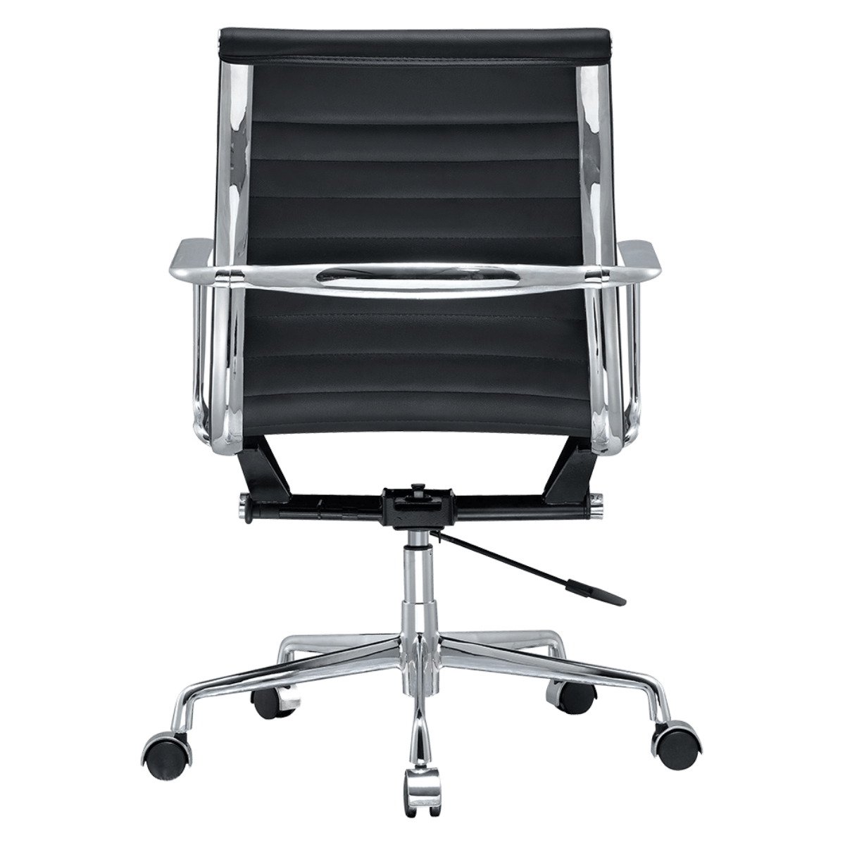 Silla de oficina Premium respaldo bajo acanalado Piel negra Estructura cromada 4