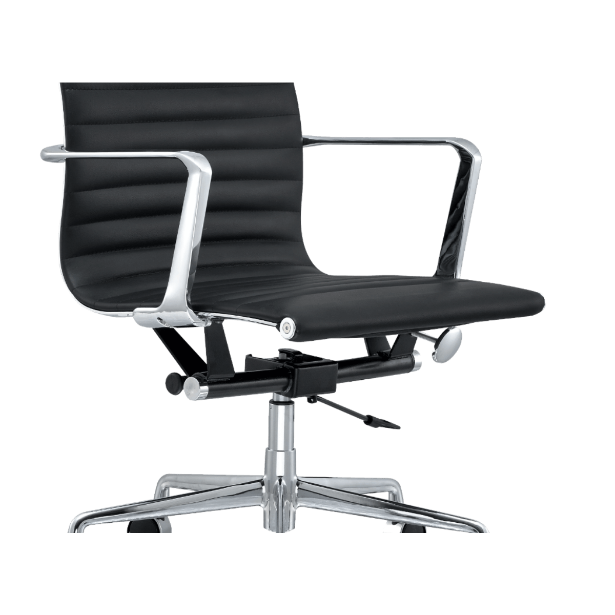 Silla de oficina Premium respaldo bajo acanalado Piel negra Estructura cromada 6