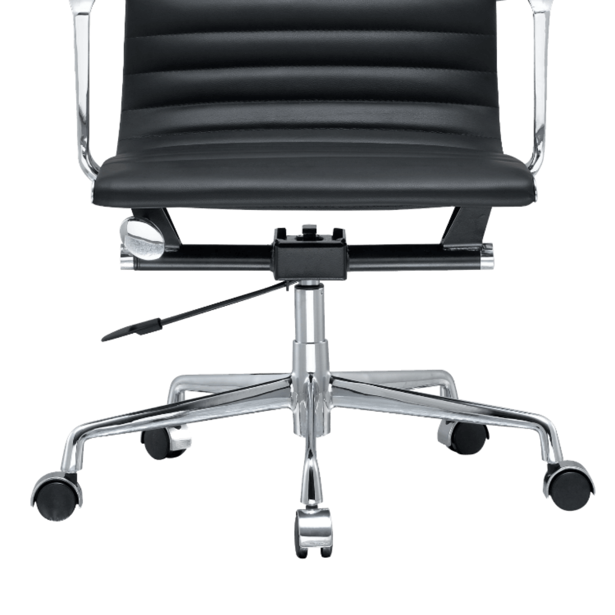 Silla de oficina Premium respaldo bajo acanalado Piel negra Estructura cromada 7