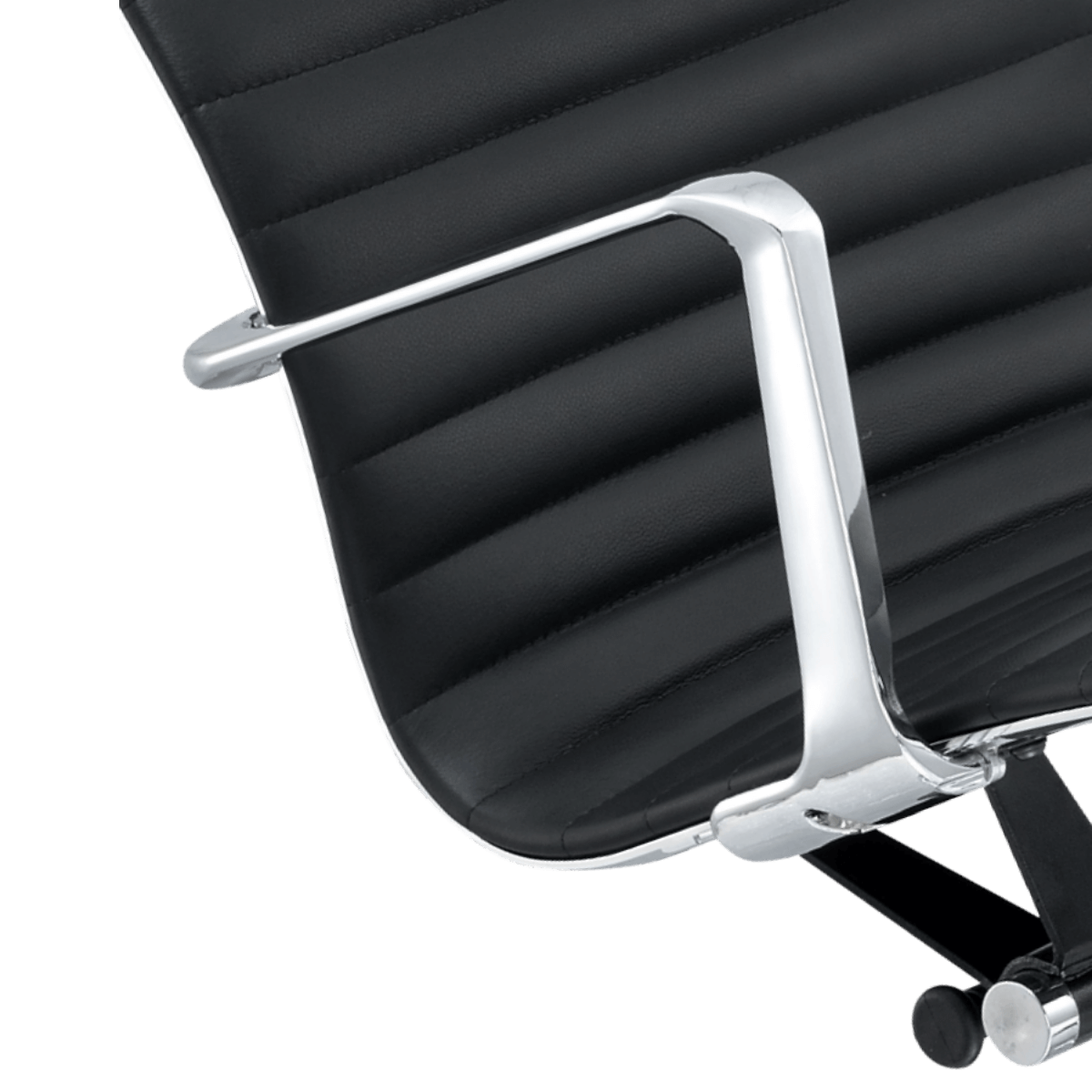 Silla de oficina Premium respaldo bajo acanalado Piel negra Estructura cromada 8