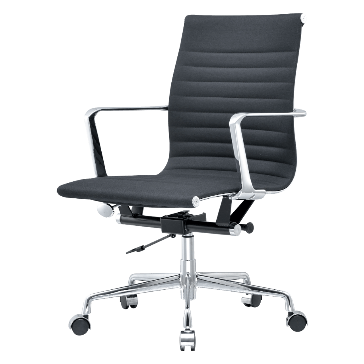 Premium Lowback Ribbed Office Chair Black Linen Chrome Frame