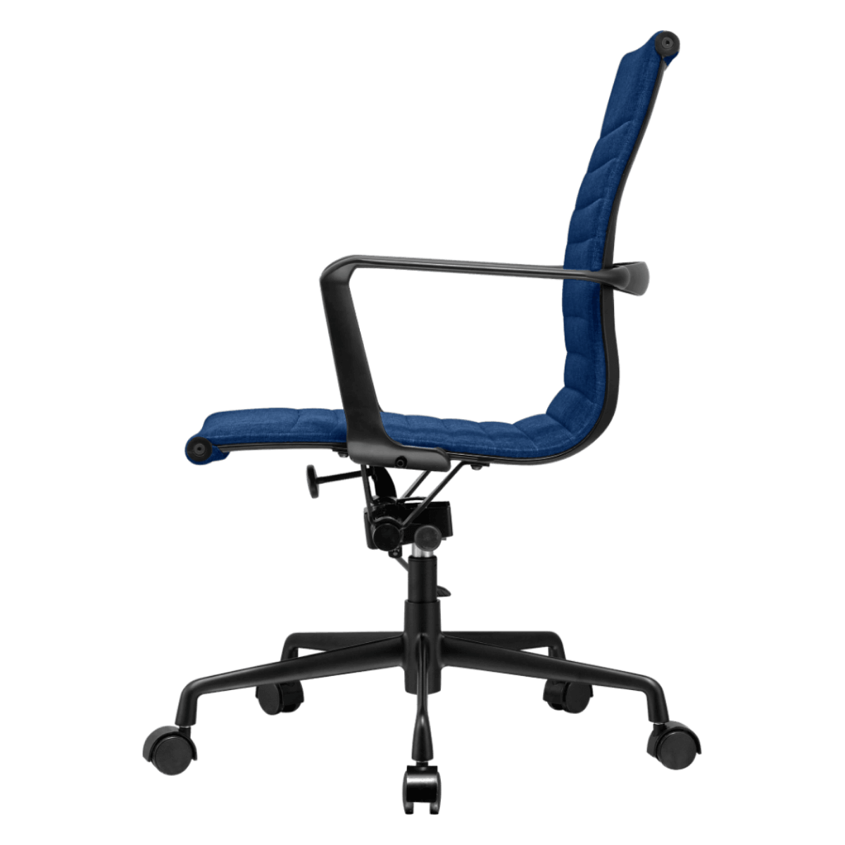 Silla de oficina Premium respaldo bajo acanalado Lino azul Estructura negra 2