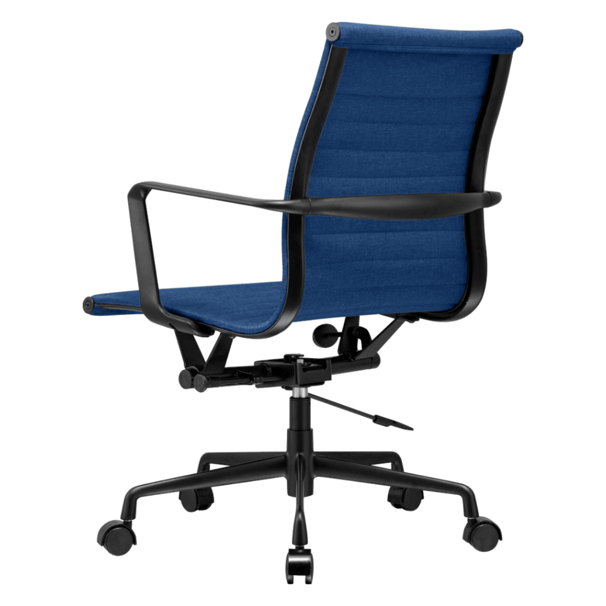 Silla de oficina Premium respaldo bajo acanalado Lino azul Estructura negra 3