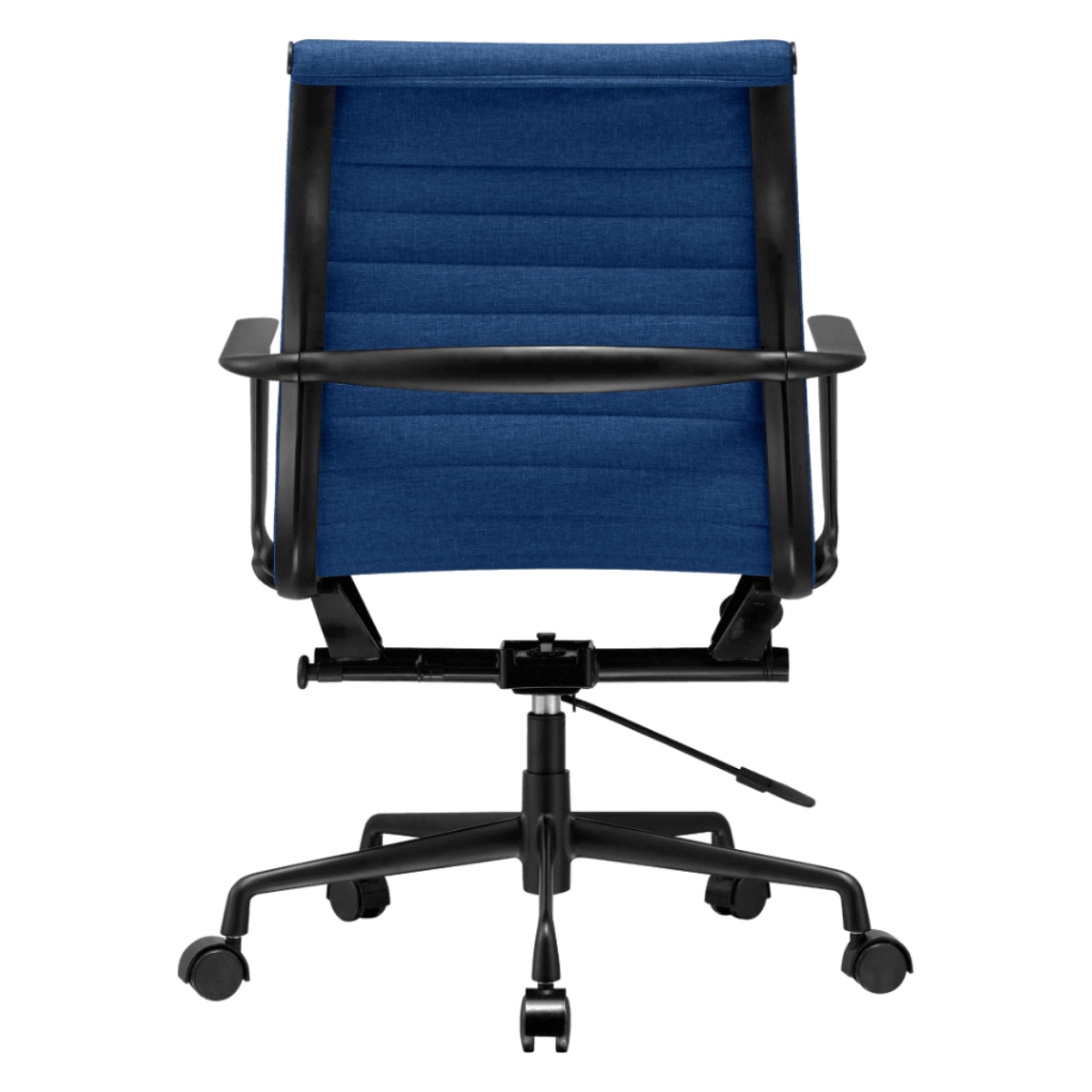 Silla de oficina Premium respaldo bajo acanalado Lino azul Estructura negra 4
