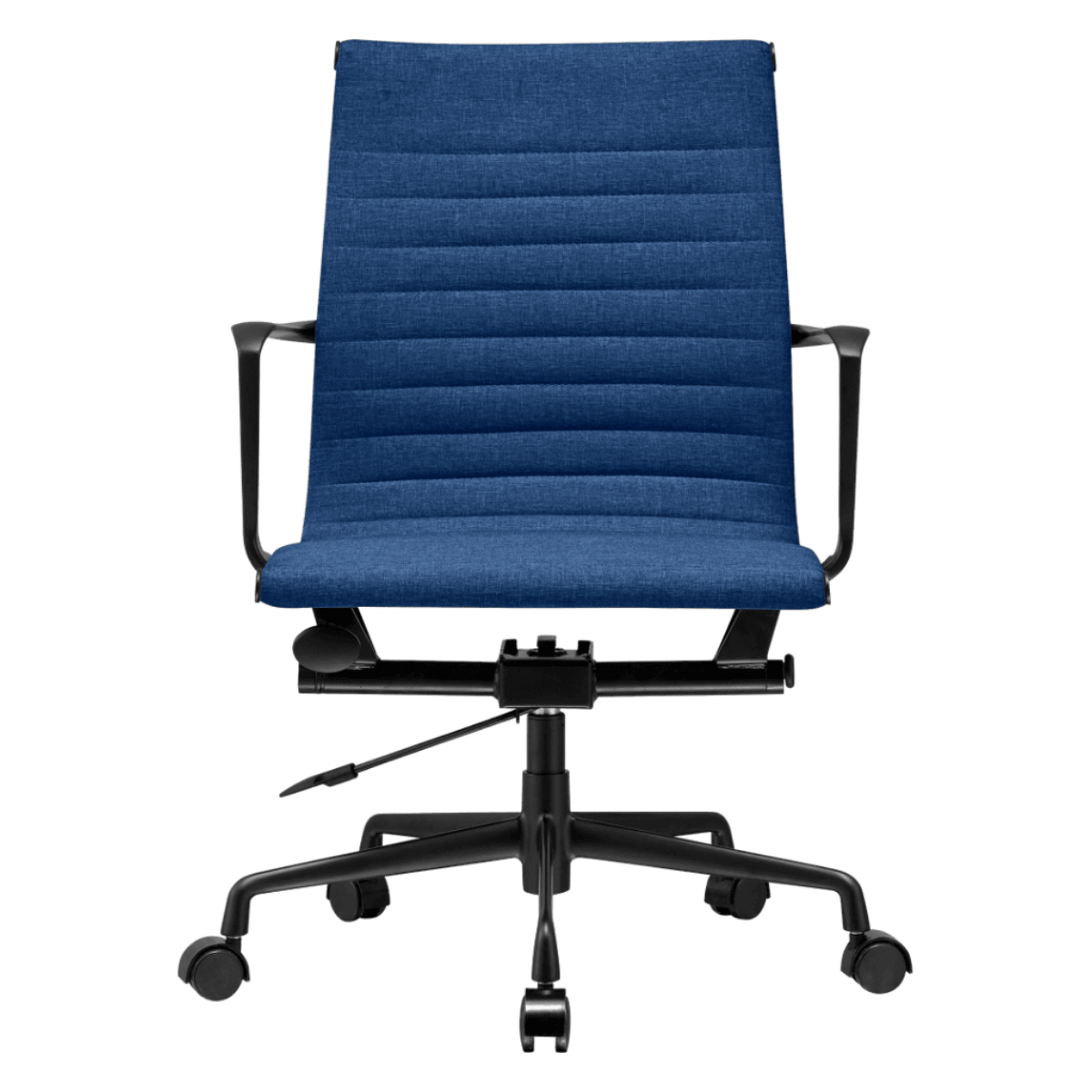 Silla de oficina Premium respaldo bajo acanalado Lino azul Estructura negra 5