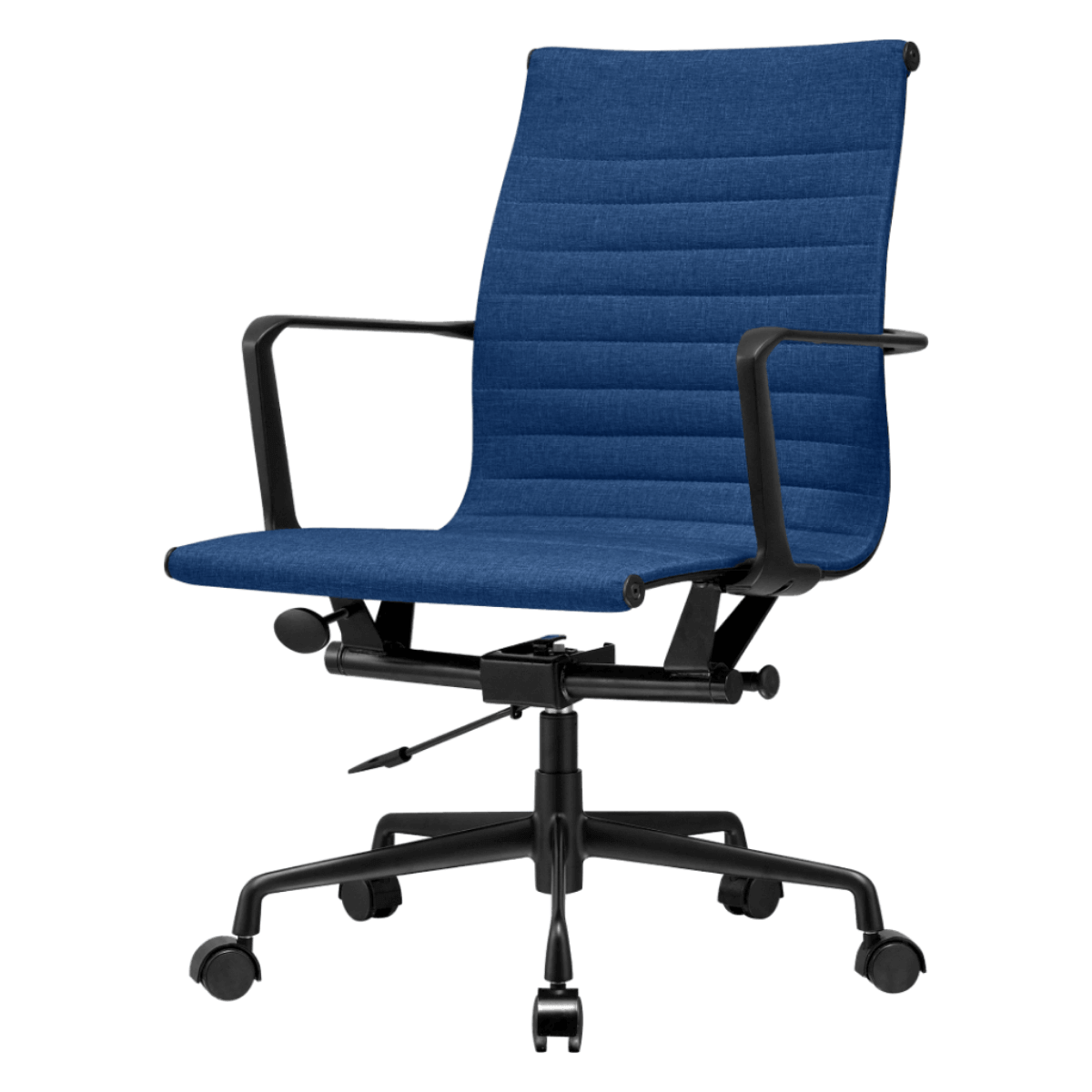 Silla de Oficina Premium Respaldo Bajo Acanalado Lino Azul Estructura Negra