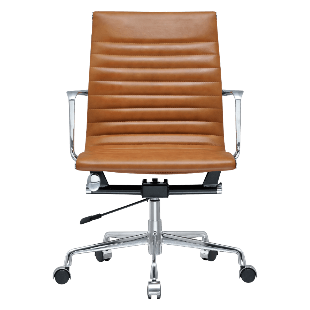 Premium Lowback Ribbed Office Chair Cognac Chrome Frame 2