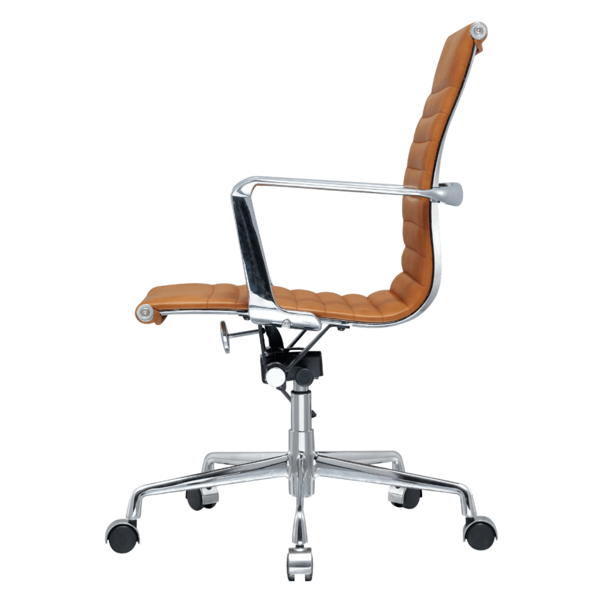 Premium Lowback Ribbed Office Chair Cognac Chrome Frame 3