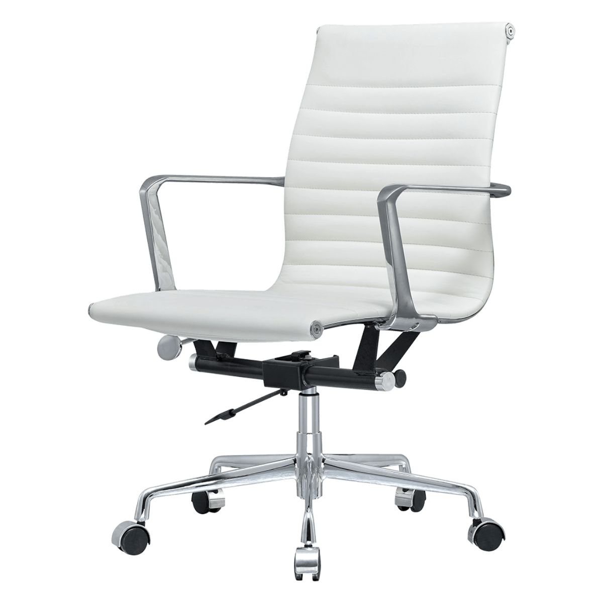 Premium Lowback Ribbed Office Chair White Leather Chrome Frame