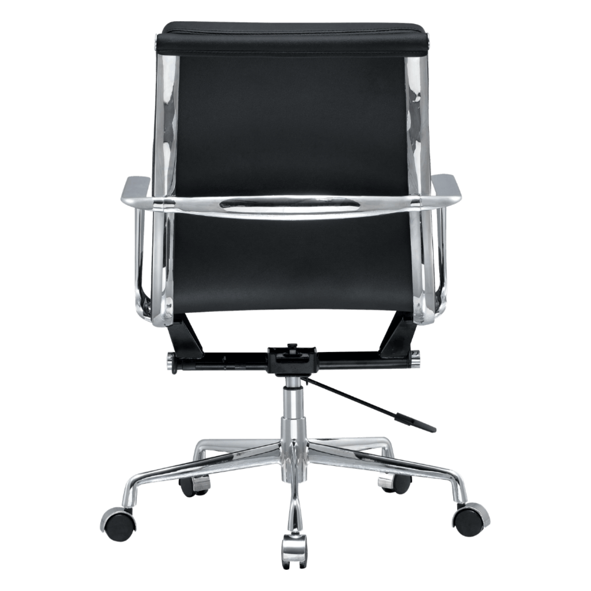 Premium Lowback Silla de oficina acolchada Piel negra Estructura cromada 4