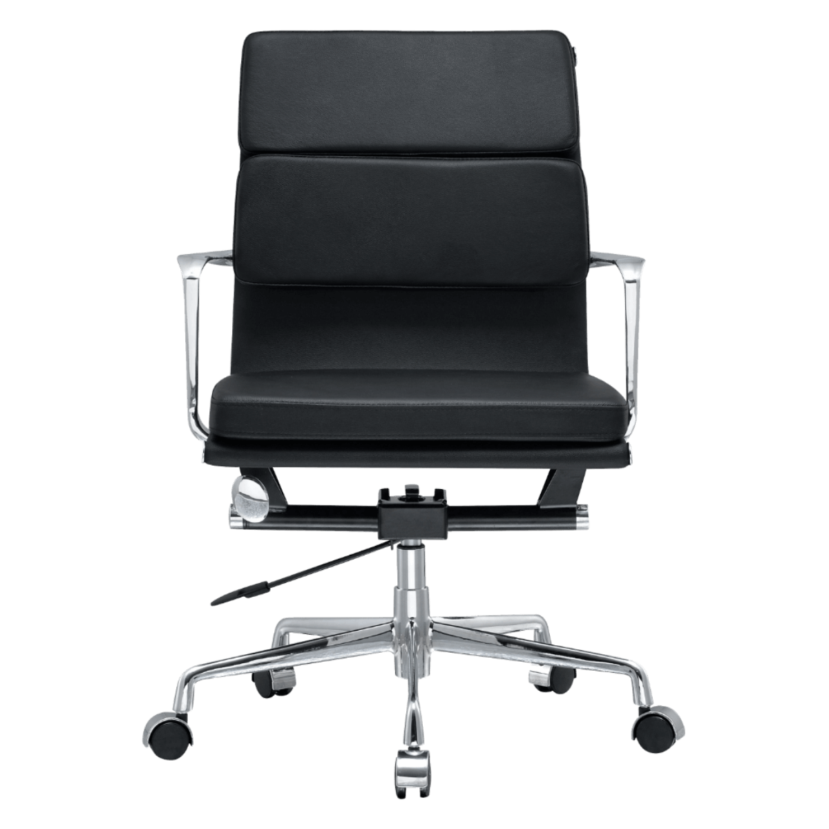 Premium Lowback Silla de oficina acolchada Piel negra Estructura cromada 5
