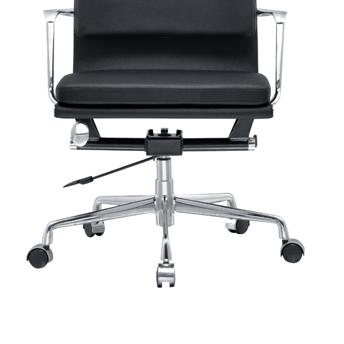 Premium Lowback Silla de oficina acolchada Piel negra Estructura cromada 7