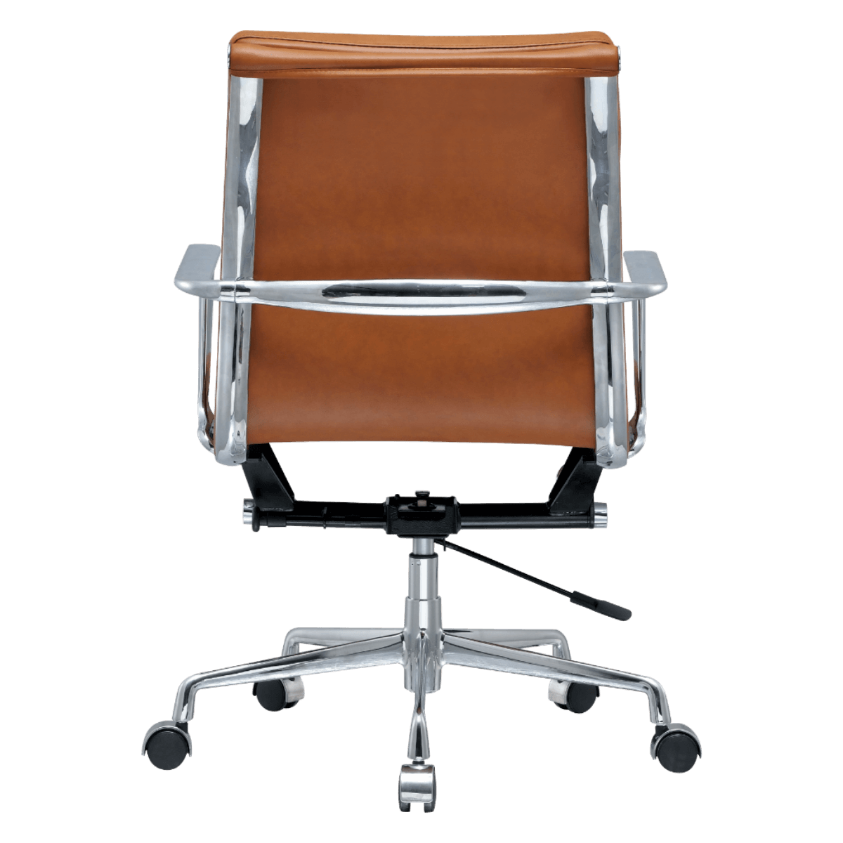 Premium Lowback Softpadded Bürostuhl Cognac Leder Chromgestell 4