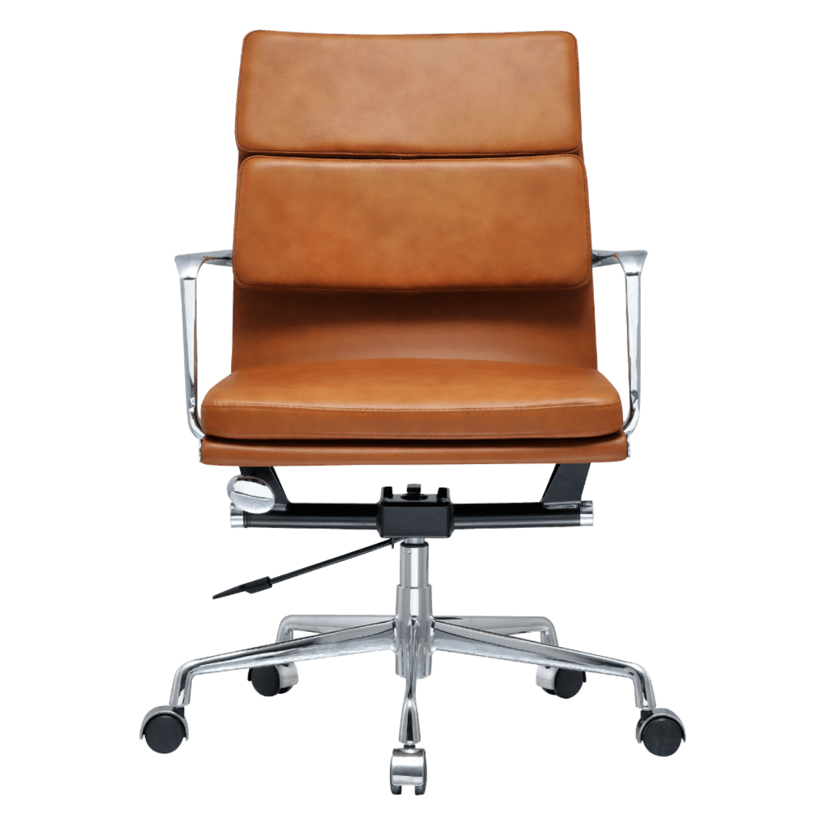 Premium Lowback Softpadded Bürostuhl Cognac Leder Chromgestell 5