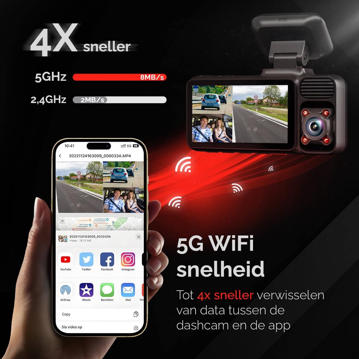 Redtiger F17 4K 3-kanaal 5G Dashcam