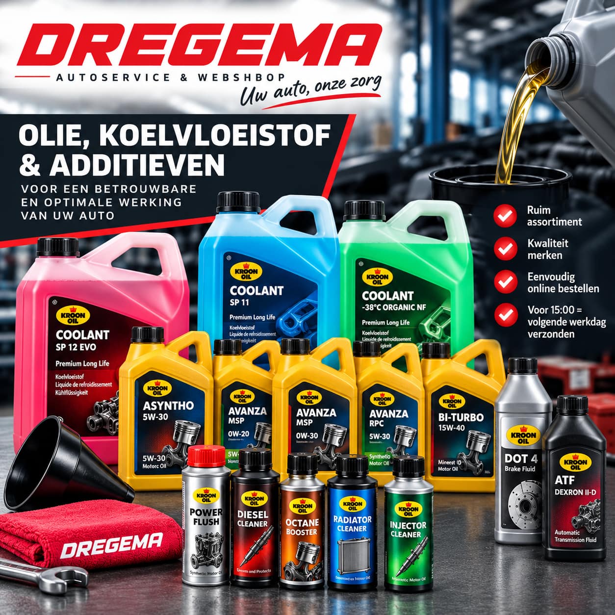 Dregema olie- en koelvloeistofassortiment