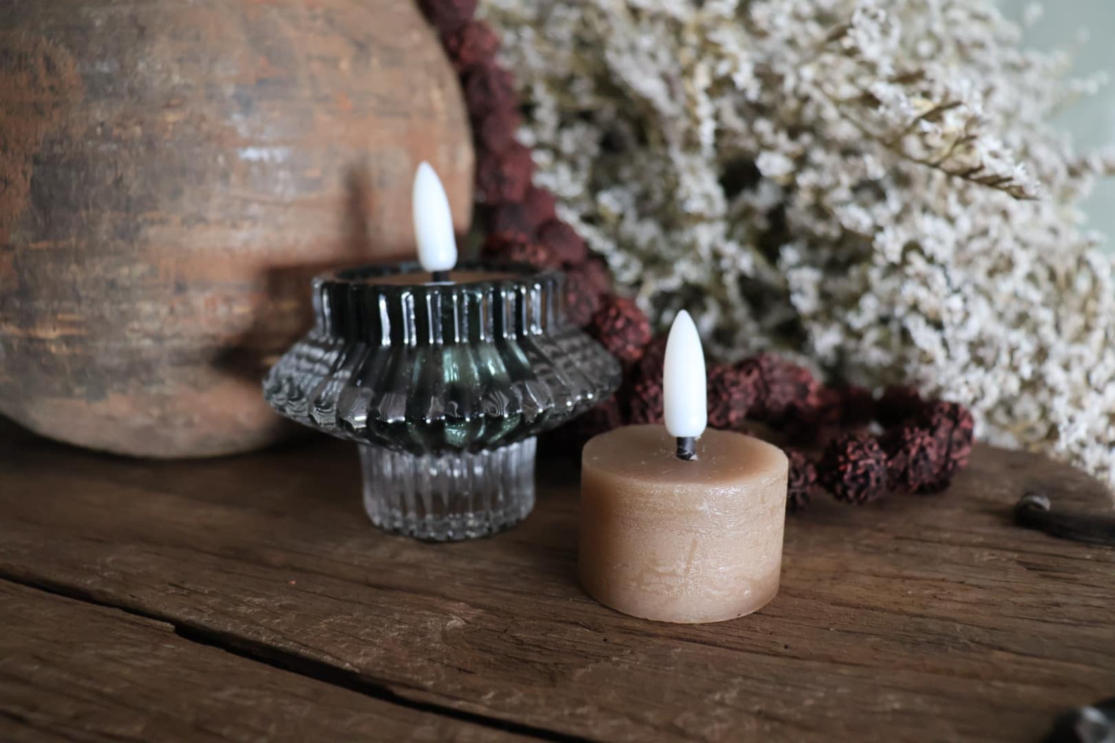 Set van 2 led waxinelichtjes beige