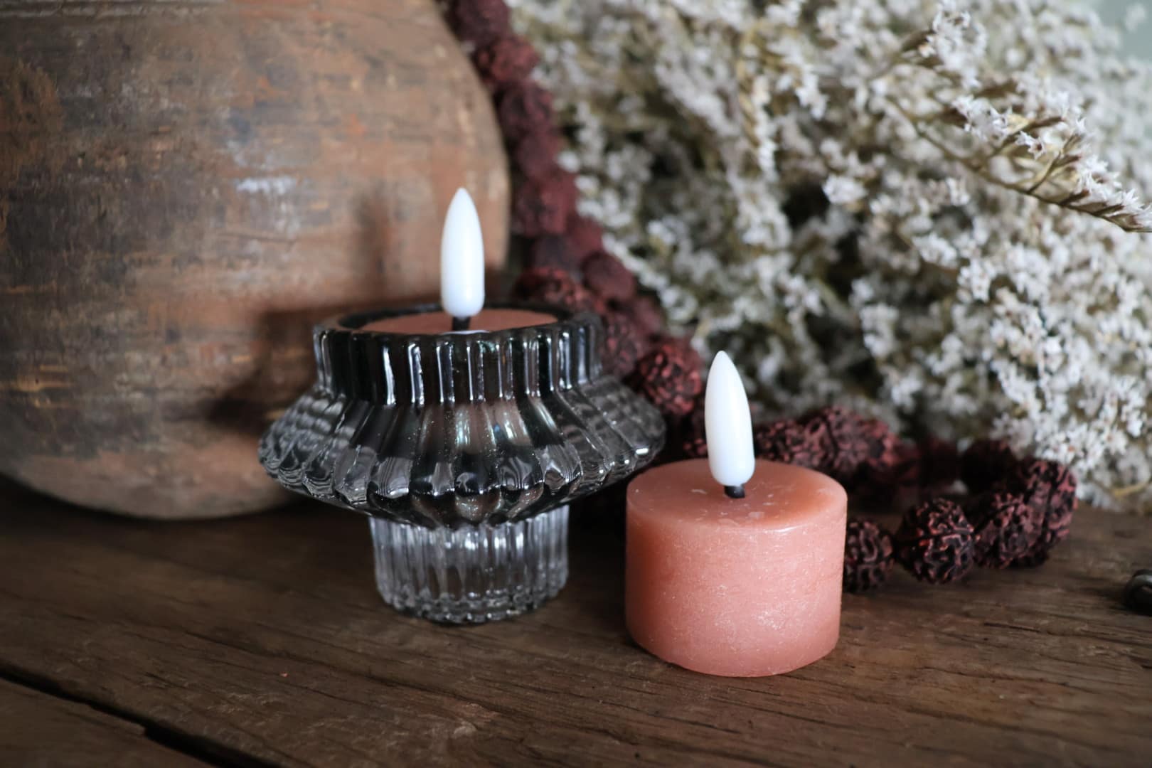 Set van 2 led waxinelichtjes roze