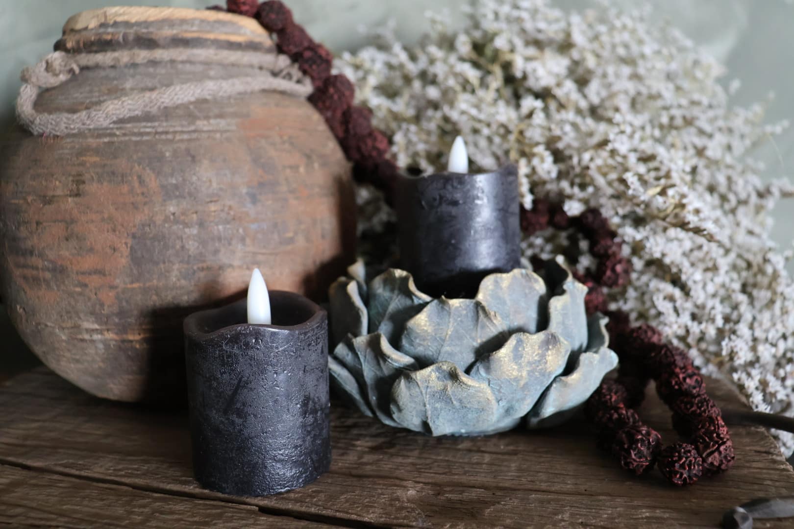 Set van 2 led stompkaarsen Ø 5 cm zwart