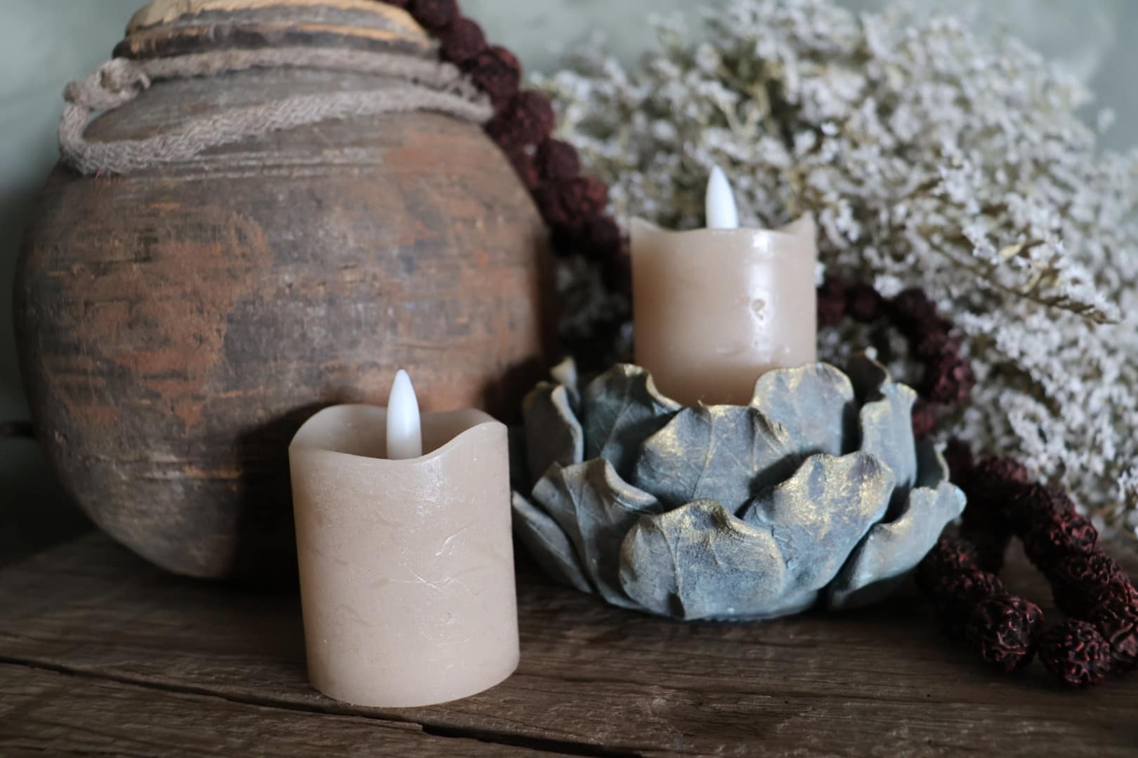 Set van 2 led stompkaarsen Ø 5 cm beige