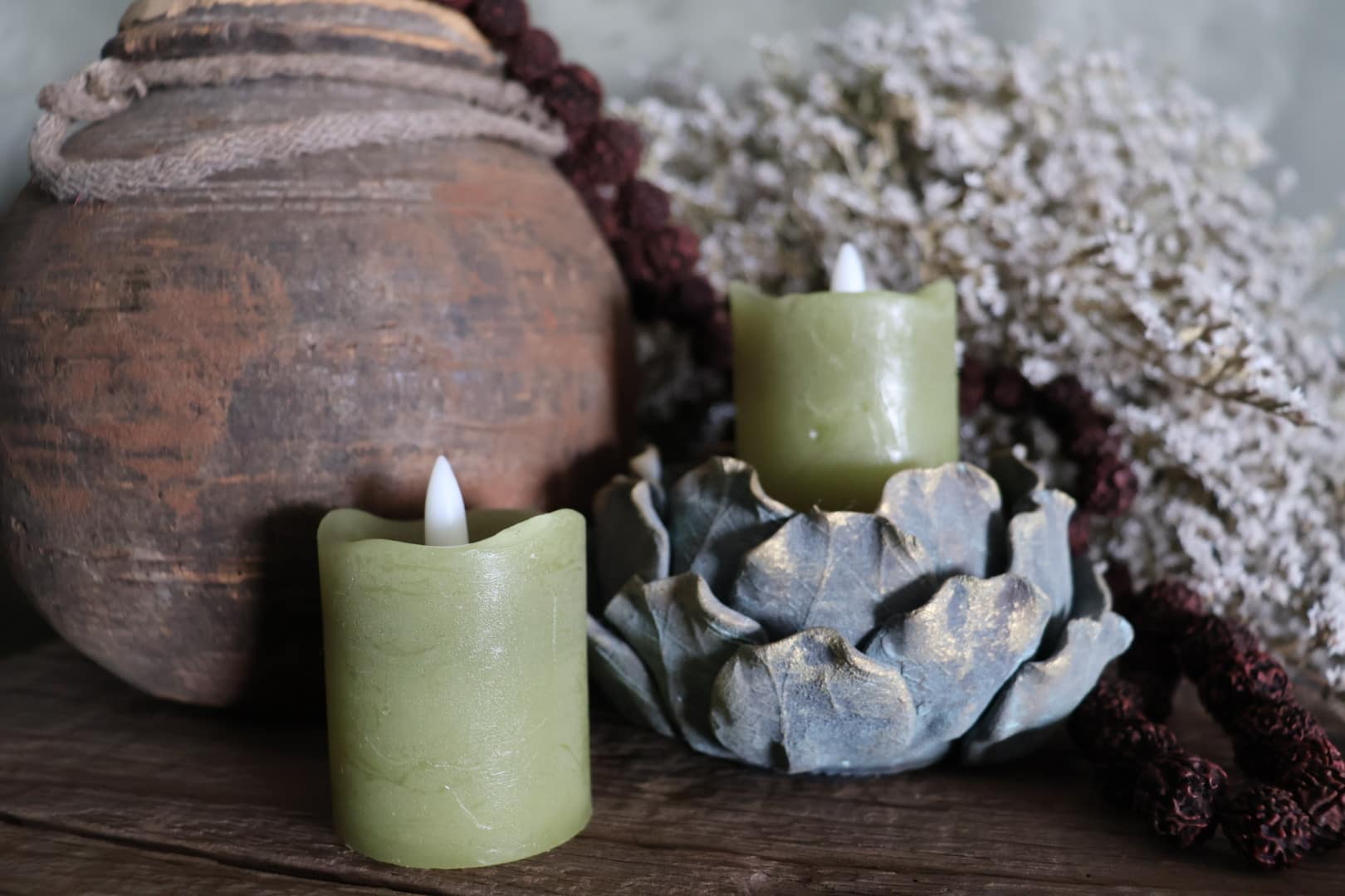 Set van 2 led stompkaarsen Ø 5 cm groen