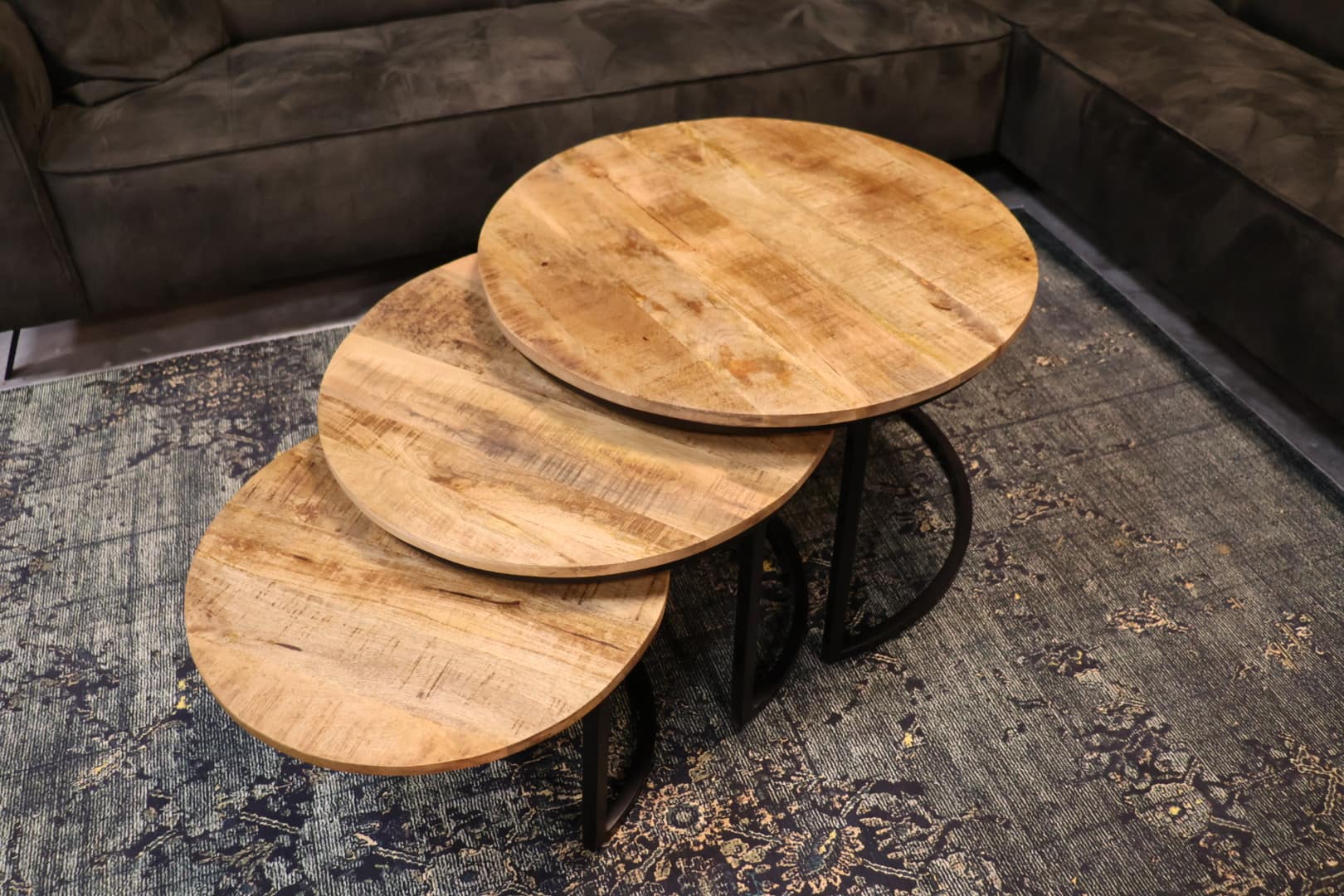 Set van 3 ronde mango salontafels - Afbeelding 2