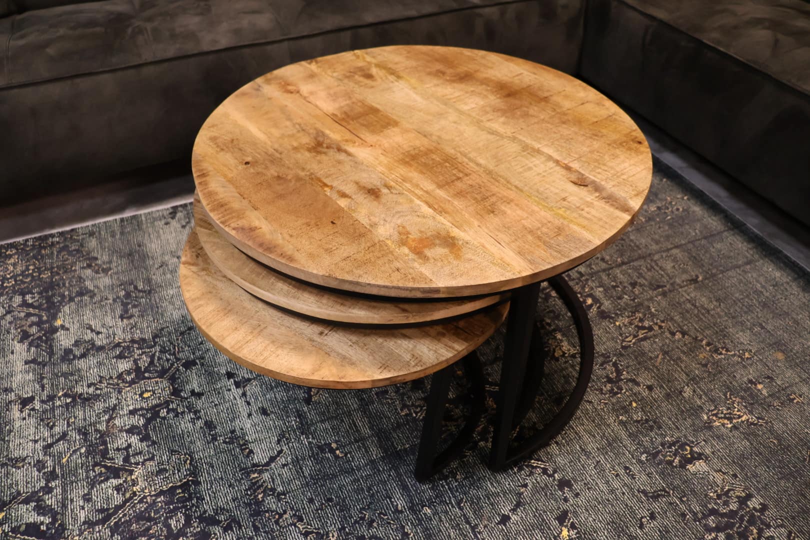 Set van 3 ronde mango salontafels - Afbeelding 3