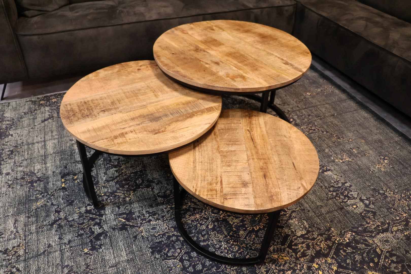 Set van 3 ronde mango salontafels