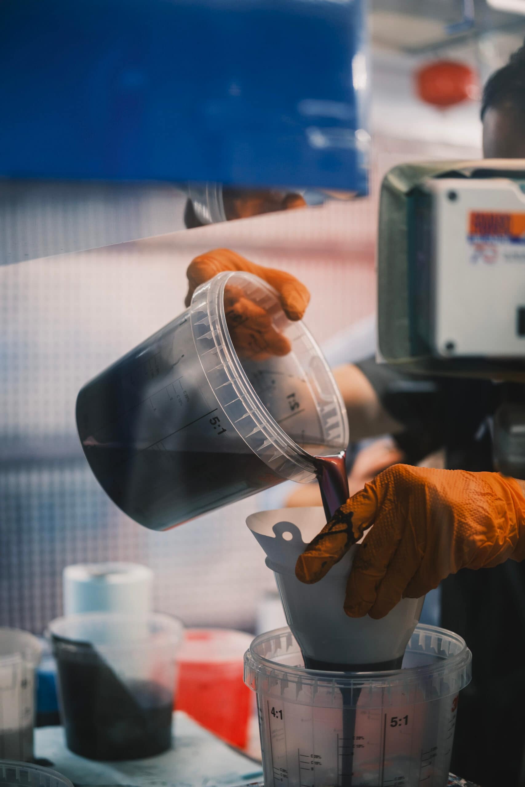 Verf, mengen, frame, spuiten