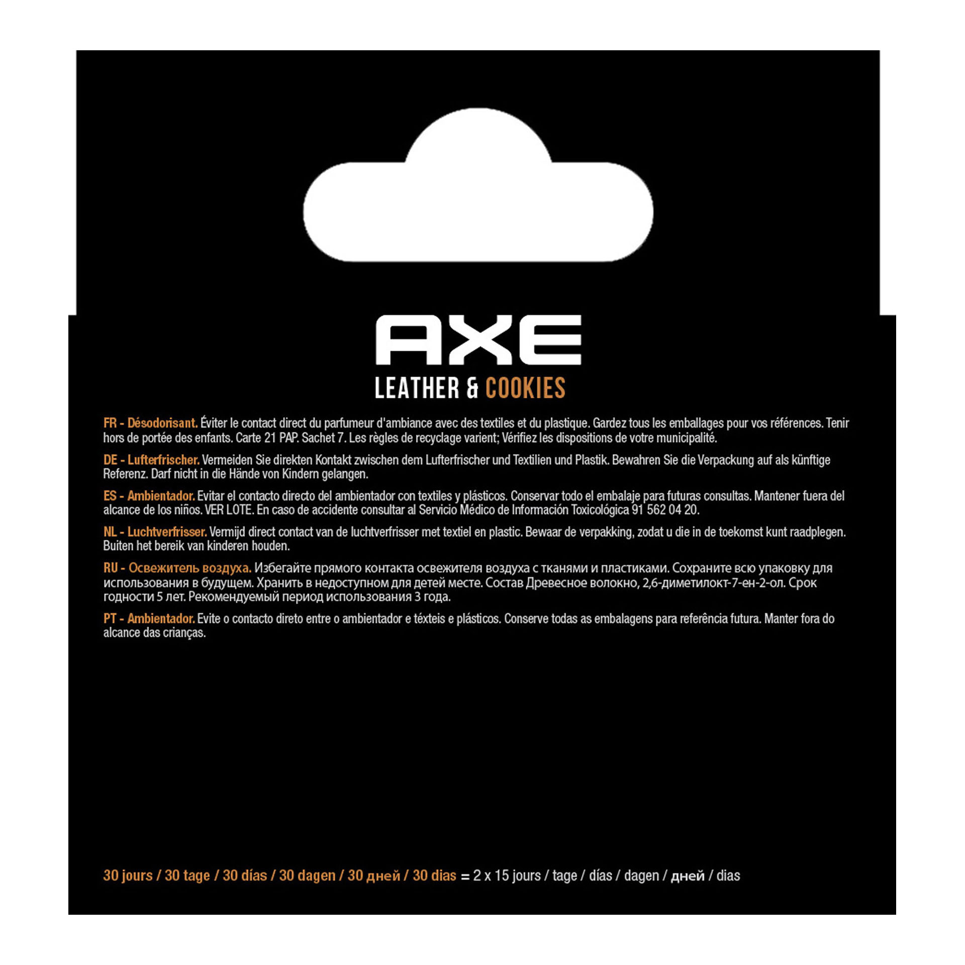 AXE Navulling Luchtverfrisser Alu Houder Leather + Cookies 2 Stuks