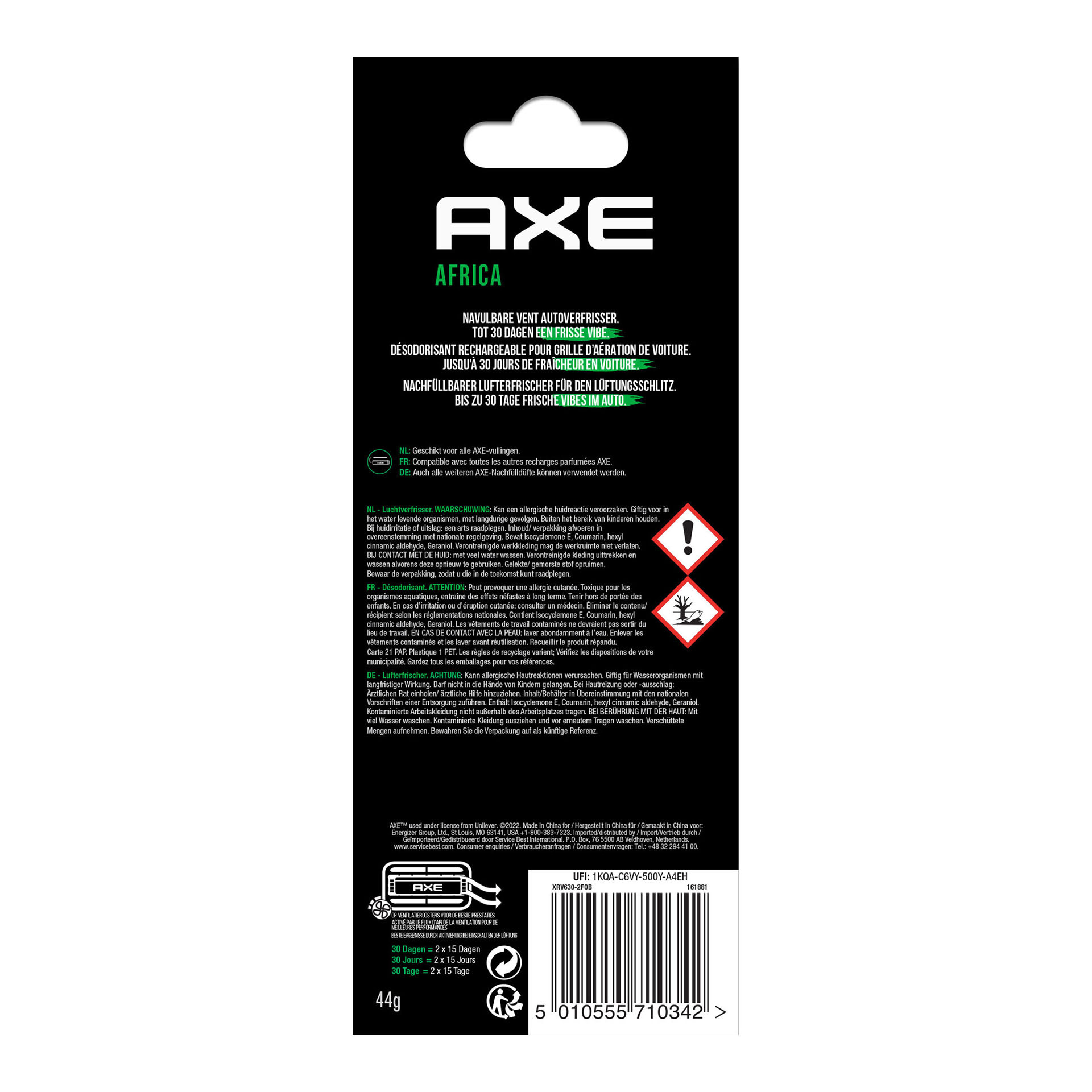AXE Luchtverfrisser Africa Aluminium Houder + 2 Sticks