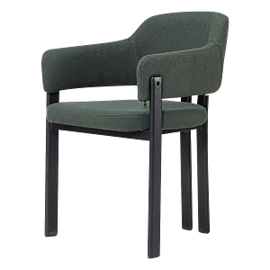 Isamu Japandi design dining chair in dark green bouclé with black base
