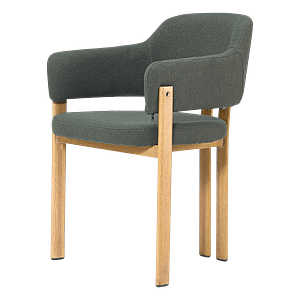 Isamu Japandi design dining chair in dark green bouclé with oak finish base