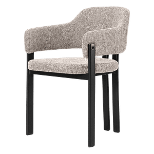 Isamu Japandi design dining chair in sand OTE fabric with black base