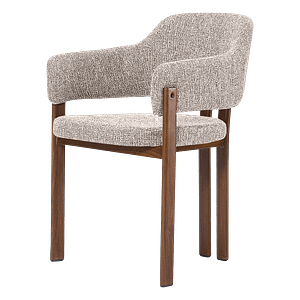 Isamu Japandi design dining chair in sand OTE fabric with walnut finish base