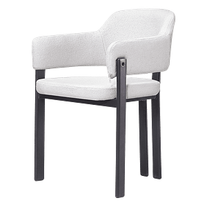 Isamu Japandi design dining chair in white bouclé with black base