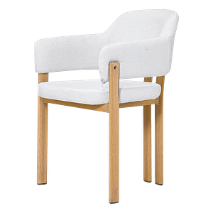 Isamu Japandi Dining Chair – White Bouclé – Oak Finish Base