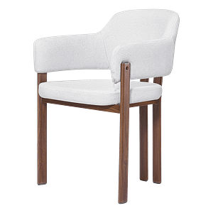 Isamu Japandi design dining chair in white bouclé with walnut finish base