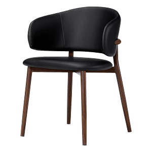 Nagato Design Dining Chair – Black PU Leather – Walnut Finish Base
