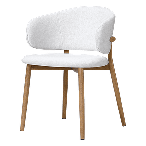 Nagato Design Dining Chair – White Bouclé – Oak Finish Base