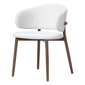 Nagato Design Dining Chair – White Bouclé – Walnut Finish Base