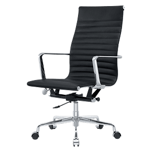 Premium Highback Ribbed Executive Chair Cuir noir Châssis chromé