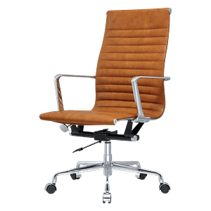 Fauteuil de direction Premium Highback Ribbed Leather Cognac Chrome Frame