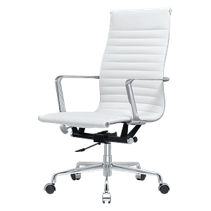 Premium Highback Ribbed Executive Chair White Leather | Chrome Frame