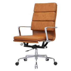 Premium Highback Softpadding Executive Chair Tan Leather | Chrome Frame