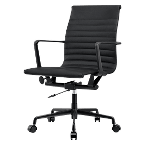 Premium Lowback Ribbed Bürostuhl aus schwarzem Leder | Schwarzer Rahmen