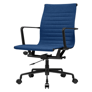 Premium Lowback Ribbed Bürostuhl aus Blauen Leinen | Schwarzer Rahmen