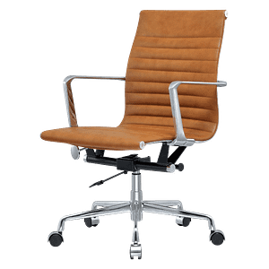 Premium Lowback Ribbed Bürostuhl aus Braunem Leder | Chromgestell